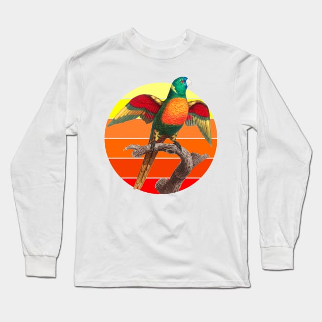 The Blue Headed Parrot retro sunset Long Sleeve T-Shirt by Geoji 